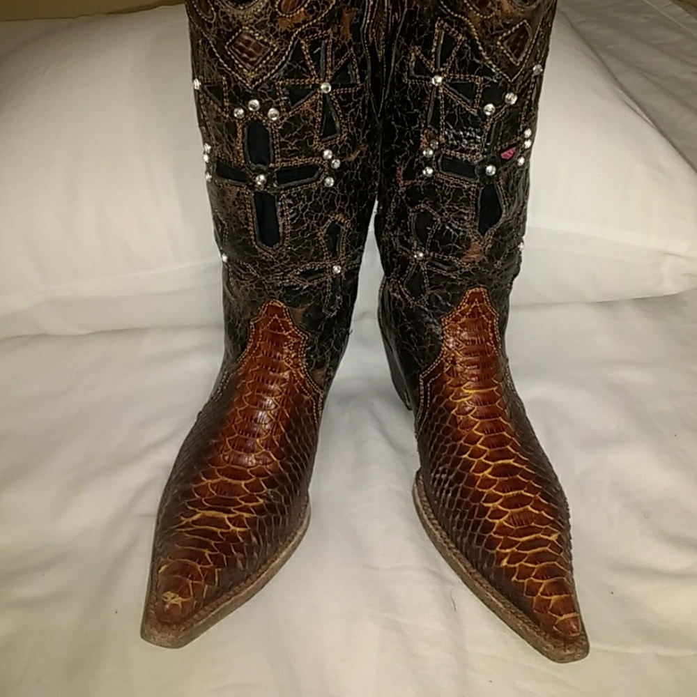 Corral Vintage Snake Skin Cowboy Boots, Sz 7.5 - Picture 8 of 8